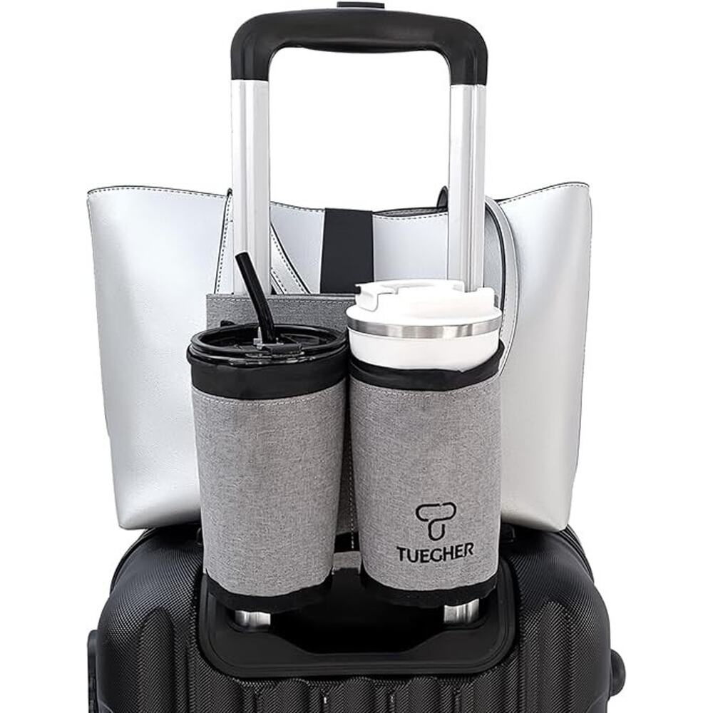 TUECHER Luggage Cup Holder Travel Organizer Suitcase Handle Drink Carrier